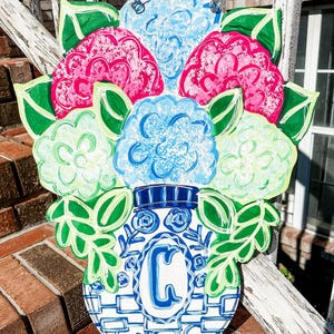 Chinoiserie Door Hanger - hydrangea Door hanger - Personalized Door Hanger - Summer Decorations - Spring Decor - Chinoiserie Decor