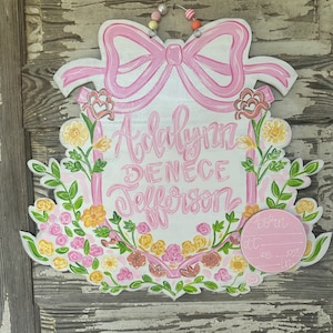 Personalized Baby Door Hanger -  Birth Announcement - Hospital Door Hanger - Baby Girl Nursery - Baby Shower Gift - Nursery Decor