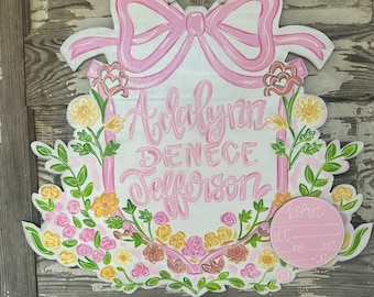 Personalized Baby Door Hanger -  Birth Announcement - Hospital Door Hanger - Baby Girl Nursery - Baby Shower Gift - Nursery Decor