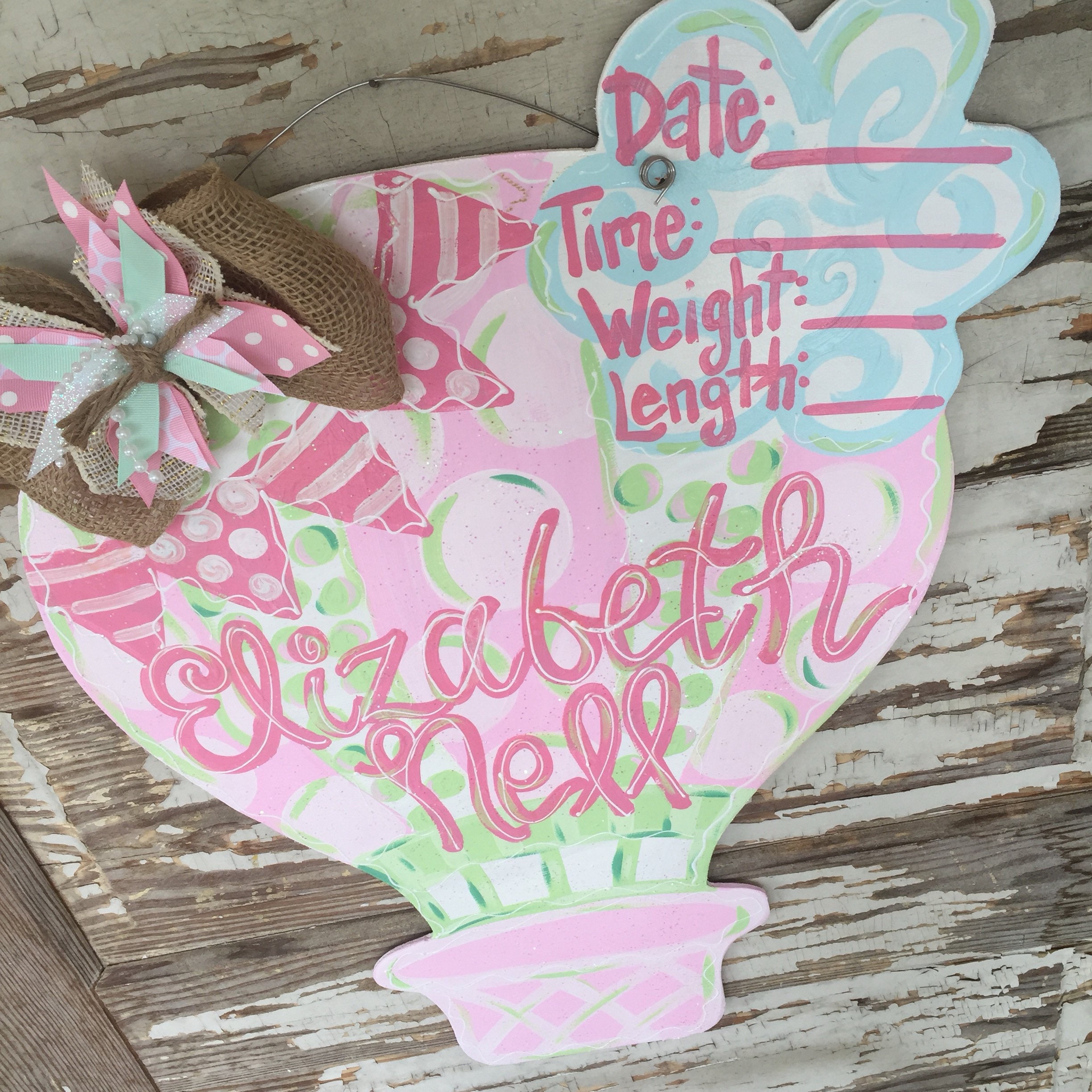 Hot Air Balloon - Birth Announcement - Hospital Door Hanger - Baby Girl ...