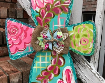 Cross Door Hanger - Personalized Door Hanger - Spring Door Hanger - Cross Door Decor - Cross Wreath - Spring Decor - Summer