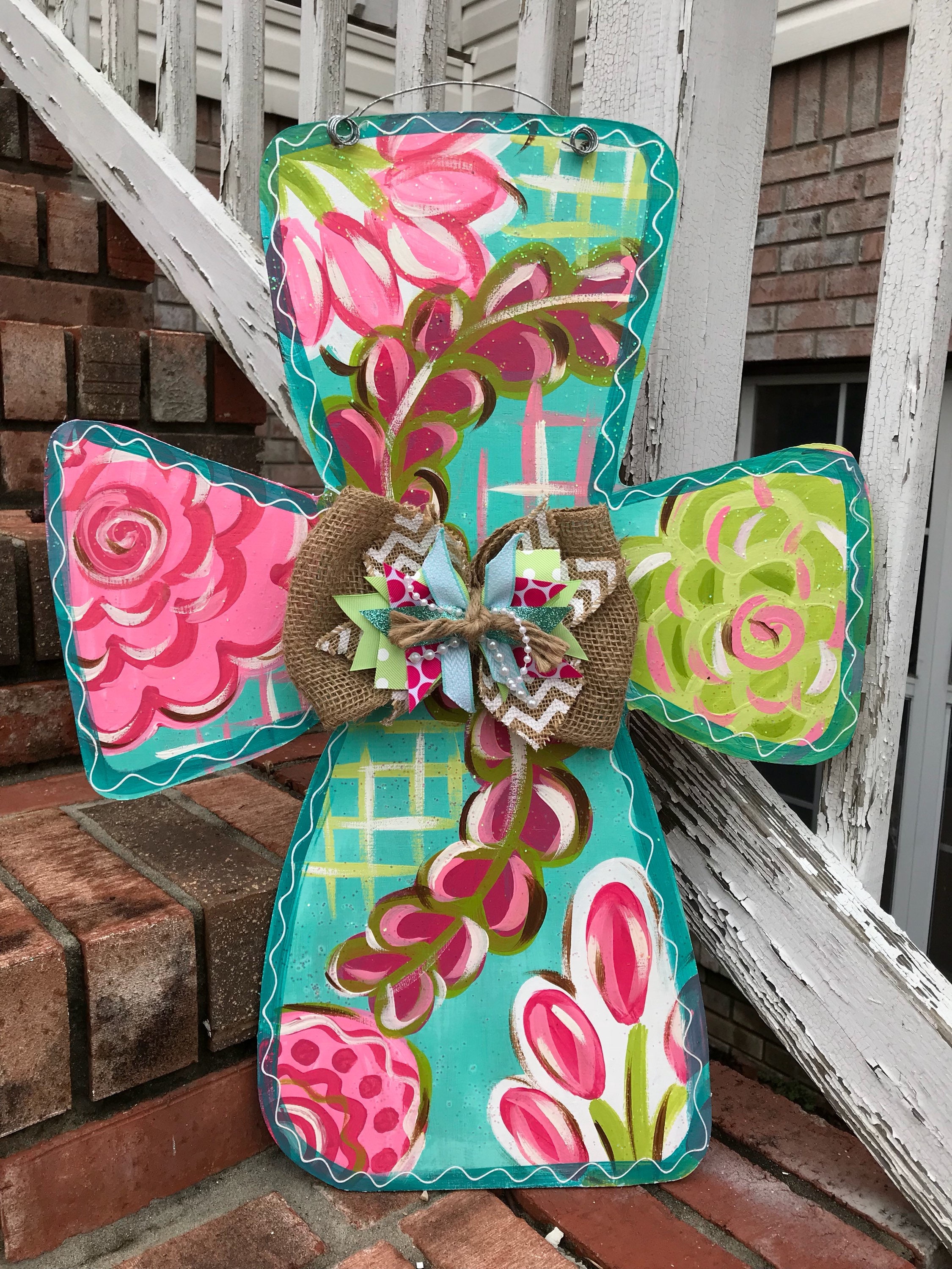 Cross Door Hanger - Personalized Door Hanger - Spring Door Hanger