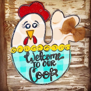 Personalized Door Hanger - Farmhouse Door Hanger - Chicken Door Hanger - Chicken Wreath - Spring Decor - Farmhouse Decor - Door Decor