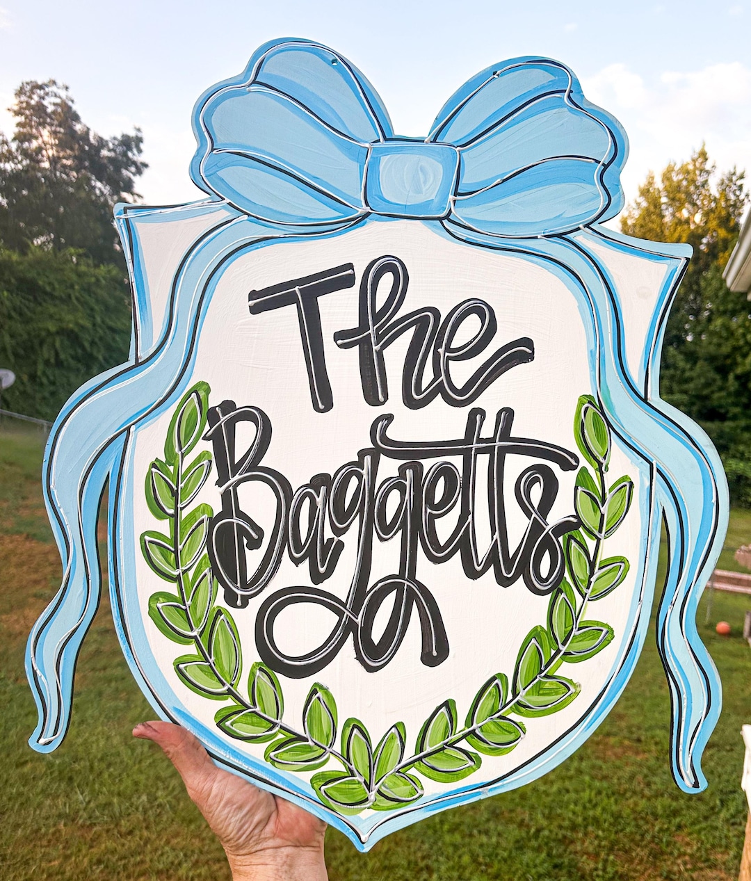 Personalized Door Hanger - crest Door Decor - coquette Door Sign - Coquette Door Hanger - Grand Millenial Wreath - Personalized Door Decor
