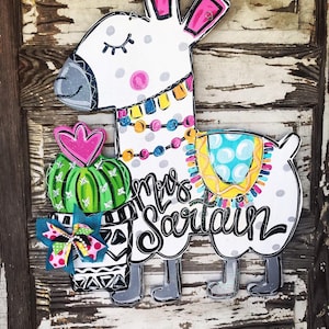 Personalized Door Hanger - Llama Door Hanger - Summer Door Hanger - Initial Door Hanger - Classroom Door Hanger - Llama wreath