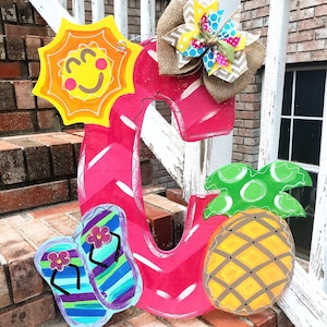 Colgador de puerta personalizado - Colgador de puerta de verano - Colgador de puerta de playa - Corona de verano - Corona de playa - Letrero de porche de verano - Decoración de verano - Verano