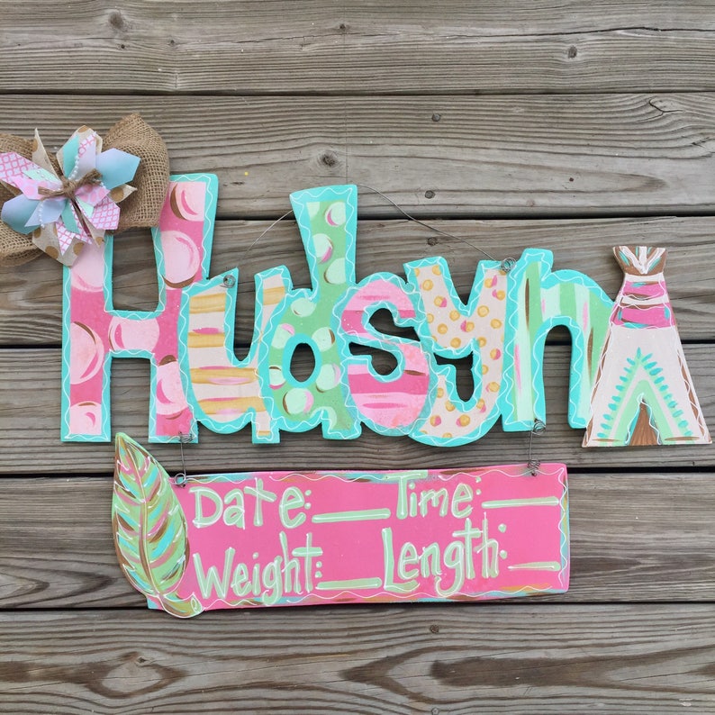 Personalized Baby Door Hanger Birth Announcement Hospital Etsy