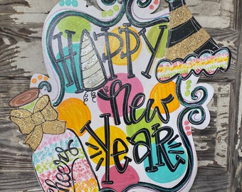 New Years door Hanger - New Years Decoration - Personalized New Years Sign - Personalized New Years Eve sign - New Years decor