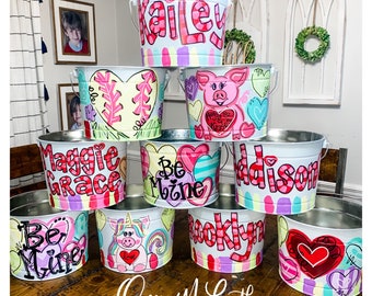 Personalized Valentines basket - Personalized Valentines Pail- Valentines gift - Valentines Card Holder - Personalized Valentines Gift -