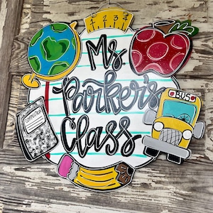 Teacher Classroom School Gift Welcome Chalkboard Pencil Apple Personalized Door Hanger