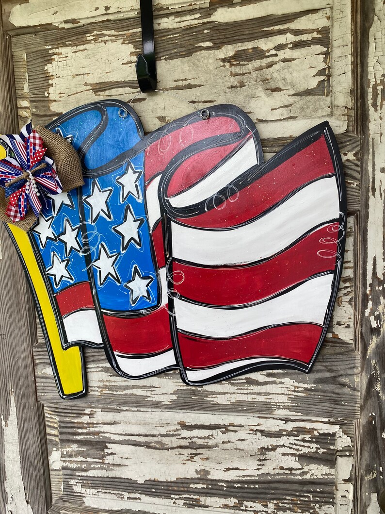 Patriotic Door Hanger American Flag Door Hanger Patriotic Etsy