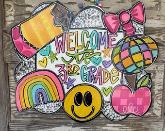 Teacher Gift - Classroom Door Hanger - Back to School - School SIgn - Personalized Teacher&#39;s Gift - School Door Hanger - pastel Door Hanger