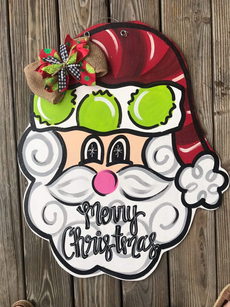 Christmas Door Hanger Santa Door Hanger Holiday Door Decor Etsy