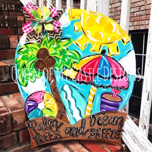 Personalized Door Hanger - Spring Door Hanger - Summer Door Hanger - Initial Door Hanger - Beachy Door Hanger - Tropical Decor - Summer Sign