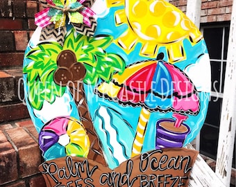 Personalized Door Hanger - Spring Door Hanger - Summer Door Hanger - Initial Door Hanger - Beachy Door Hanger - Tropical Decor - Summer Sign