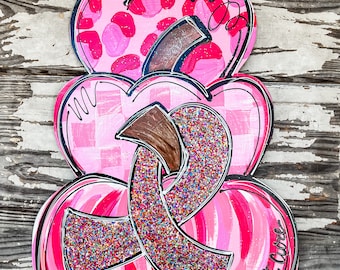 Breast Cancer Awareness Door Hanger - Pumpkin Door Hanger - Personalized Door Hanger - Fall Wreath- Fall Decor - Breast Cancer Prevention