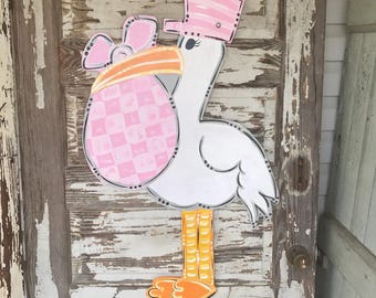 Birth Announcement Door Hanger - Hospital Door Hanger - Personalized Door Hanger - Baby Girl Gift - Baby Shower gift - Stork Sign