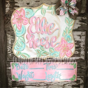Personalized Baby Door Hanger -  Birth Announcement - Hospital Door Hanger - Baby Girl Nursery - Baby Shower Gift - Nursery Decor