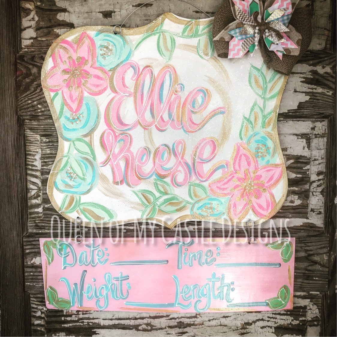 Personalized Baby Door Hanger -  Birth Announcement - Hospital Door Hanger - Baby Girl Nursery - Baby Shower Gift - Nursery Decor
