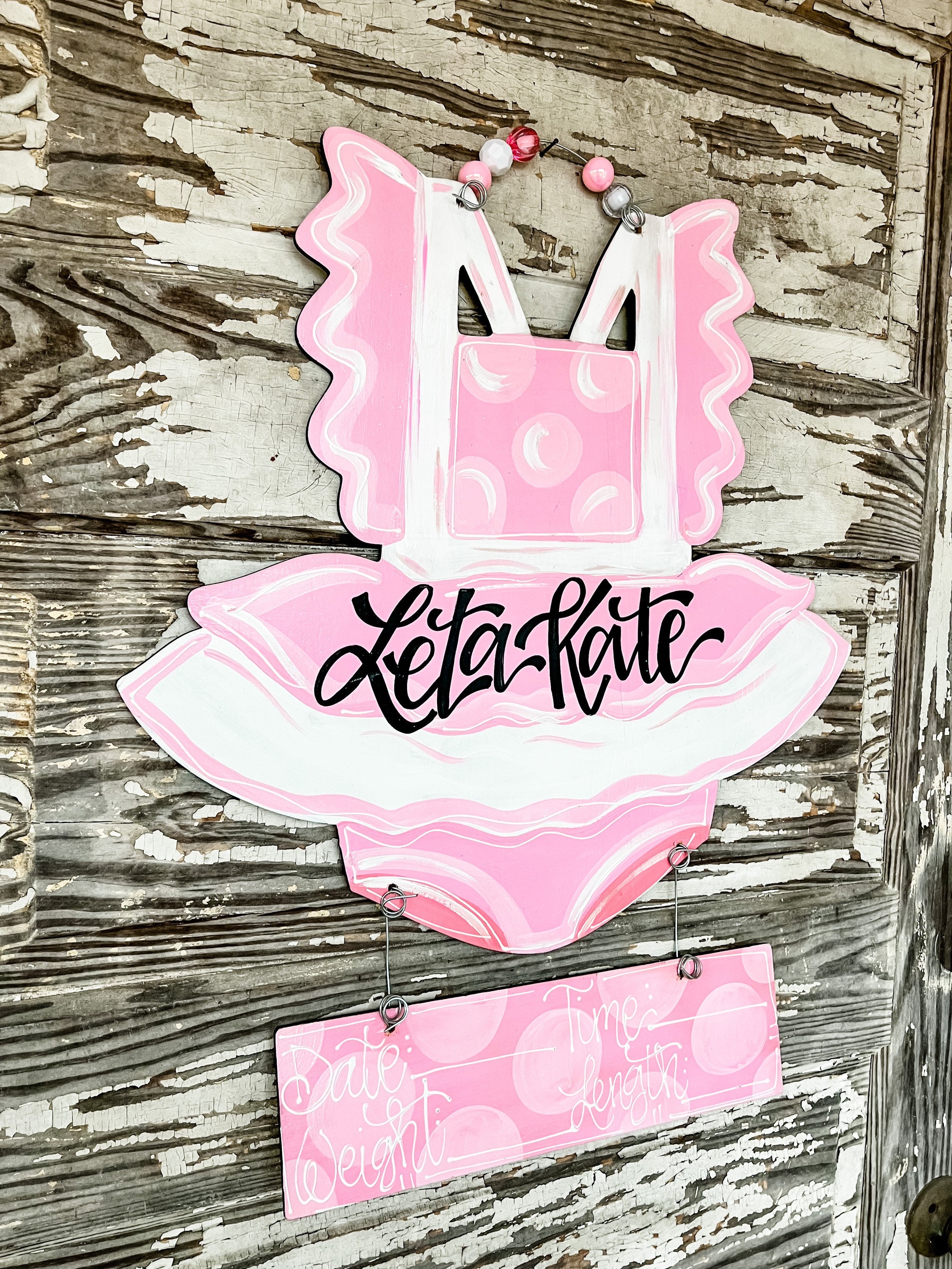 Personalized Baby Door Hanger -  Birth Announcement - Hospital Door Hanger - Baby Girl Nursery - baby gown - Nursery Decor