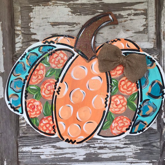 Abstract Chinoiserie Pumpkin Stack Fall Door Hanger