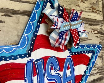 Patriotic Door Hanger - American Flag Door Hanger - Patriotic Decor - Summer Door Decor - Fourth of July Door Hanger - USA Decor
