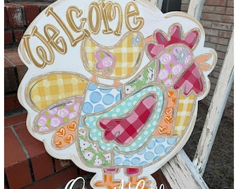 PLANTILLA - Plantilla de colgador de puerta con diseño de gallina - Colgador de puerta DIY - Plantilla de decoración de puerta - Plantilla de gallina - Colgador de puerta descargable