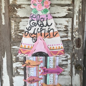 Personalized Baby Door Hanger -  Birth Announcement - Hospital Door Hanger - Baby Girl Nursery - Teepee - Nursery Decor