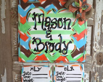 Personalized Twin Baby Door Hanger - Hospital Door Hanger - Birth Announcement Door Hanger - Baby Shower Gift - Baby Wreath - Custom Baby G