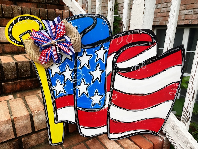 Patriotic Door Hanger American Flag Door Hanger Patriotic Etsy