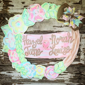 Personalized Baby Door Hanger -  Birth Announcement - Hospital Door Hanger - Baby Girl Nursery - Baby Gift - Nursery Decor -Baby Girl Wreath
