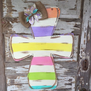 Easter Cross Door Hanger - Personalized Door Hanger - Spring Door Hanger - Cross Door Decor - Cross Wreath - Spring Decor - Summer Decor