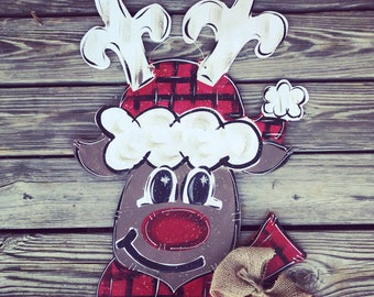 Christmas Door Hanger - Reindeer Door Hanger - Christmas Decor - Rudolph - Christmas Wreath - Christmas Decorations - Door Decor - Holiday -