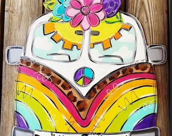 TEMPLATE - Hippie van Template - Door Hanger Template - DIY Door Hanger - Door Decor Template - rainbow Template - Downloadable Door Hanger