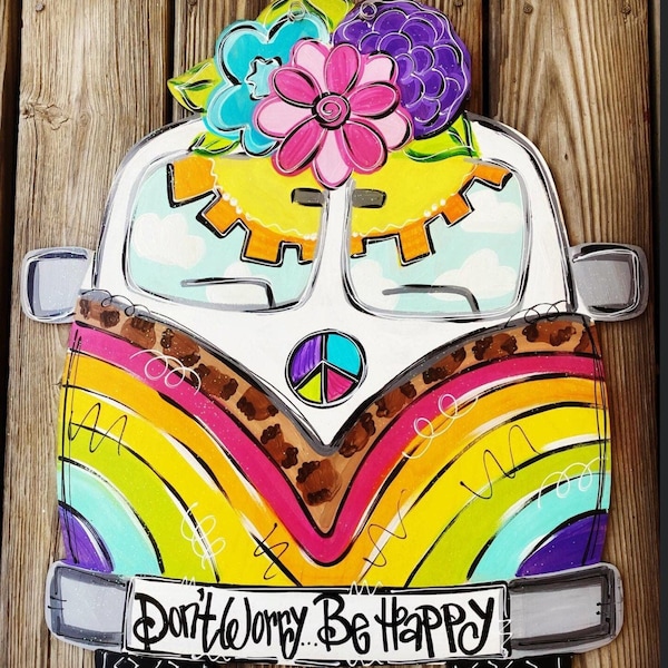 TEMPLATE - Hippie van Template - Door Hanger Template - DIY Door Hanger - Door Decor Template - rainbow Template - Downloadable Door Hanger