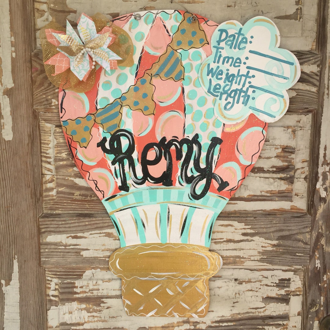 Hot Air Balloon - Birth Announcement - Hospital Door Hanger - Baby Girl ...