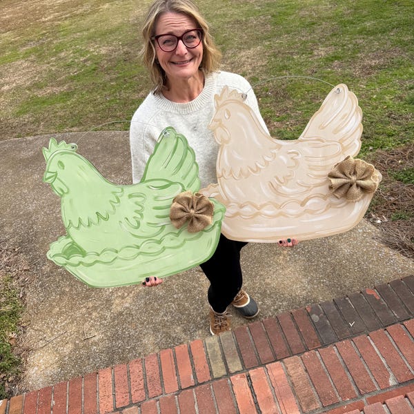 Personalized Door Hanger - Farmhouse Door Hanger - Hen Door Hanger - Chicken Wreath - Spring Decor - Farmhouse Decor - Door Decor