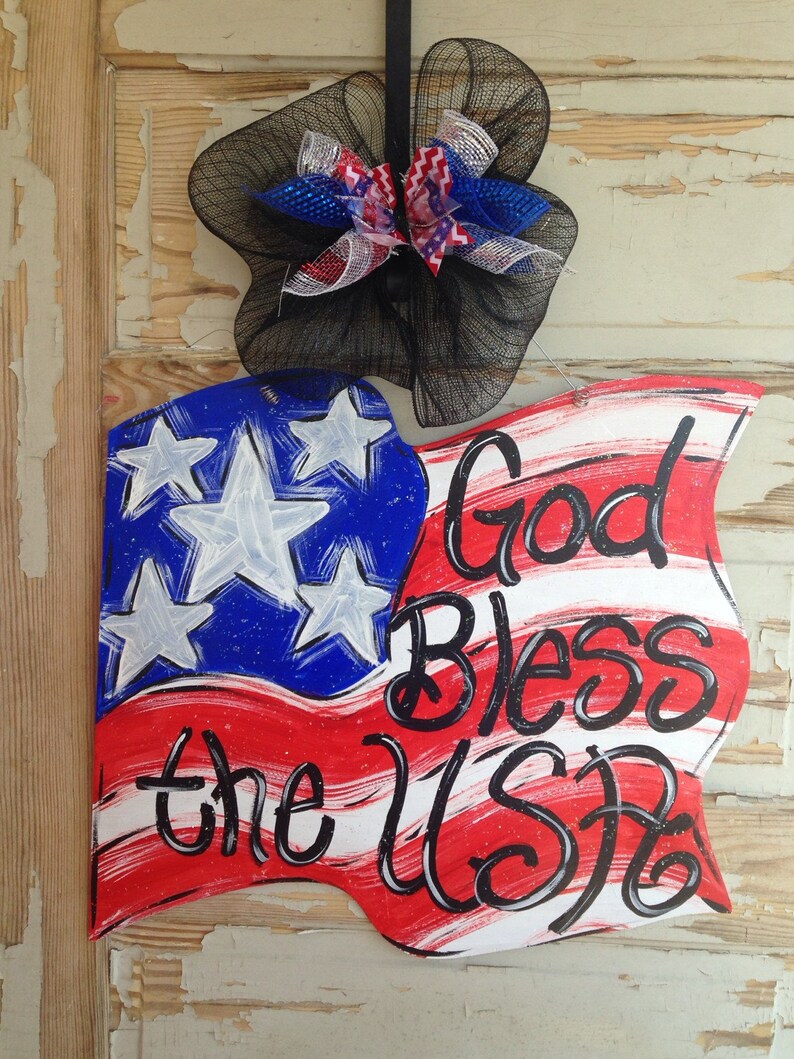 Patriotic Door Hanger American Flag Door Hanger Patriotic Etsy