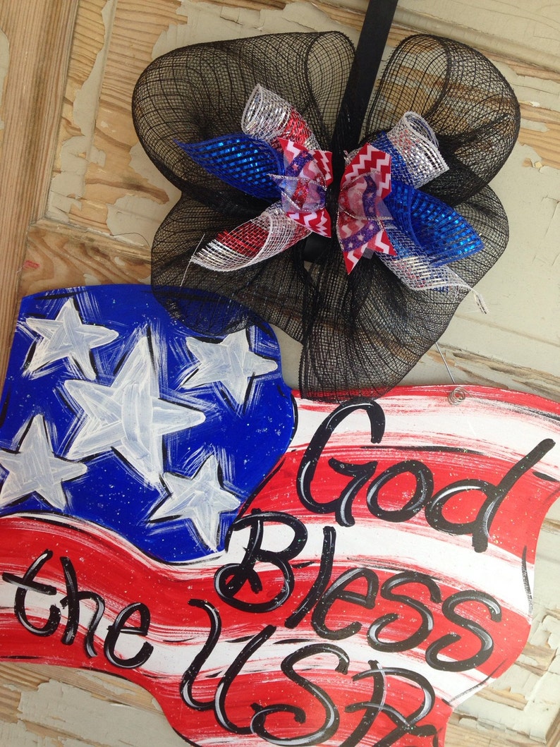 Patriotic Door Hanger American Flag Door Hanger Patriotic Etsy