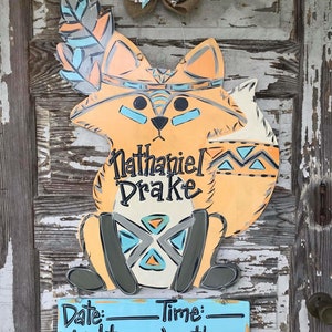 Fox Door Hanger - Personalized Baby Door Hanger - Hospital Door Hanger - Birth Announcement Door Hanger - Baby Shower Gift - Baby Wreath