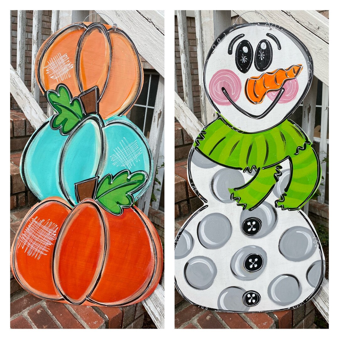 Pumpkin Medley Duet Reversible Door Hanger with Bow main image 1
