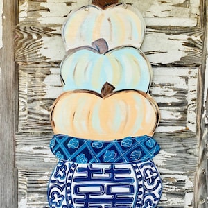 Chinoiserie Door Hanger - Chinoiserie Door Decor - Personalized Door Hanger - fall Decorations - Pumpkin Decor - Chinoiserie Decor