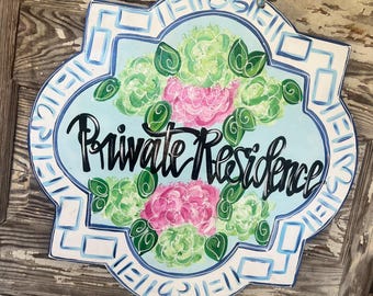Colgante de puerta estilo chinoiserie - Colgante de puerta con hortensias - Colgante de puerta personalizado - Decoración de verano - Decoración de primavera - Decoración estilo chinoiserie
