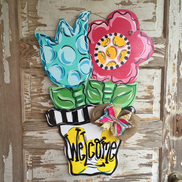 Flower Door Hanger - Spring Door Decor - Personalized Door Hanger - Summer Wreath - Summer Door Sign - Front Door Sign