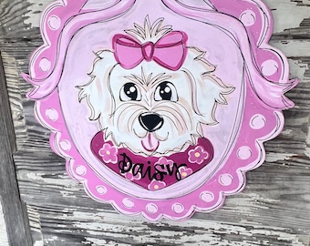 Colgante para puerta de perro - Letrero para perro - Colgante para puerta de mascota - Corona para perro - Colgante para puerta de cachorro - Letrero personalizado para mascota - Decoración para puerta de perro - Goldendoodle