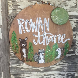 Personalized Baby Door Hanger -  Birth Announcement - Hospital Door Hanger - Baby Boy Nursery - woodland creatures - Nursery Decor - fox