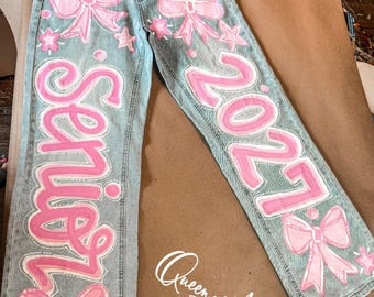 Custom Hand Painted Senior Jeans | Personalized Senior Year Denim | Graduation Jeans | Custom School Spirit Jeans | Personalized Blue Jeans