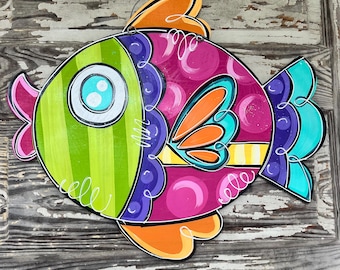 Beach house Door Hanger - Summer Door Hanger  - Fish Door Hanger - Lake Decor - Country Decor - teacher - bright - seas the day