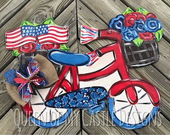 Patriotic Door Hanger - Bicycle Door Hanger - Patriotic Decor - Summer Door Decor - Fourth of July Door Hanger - USA Decor