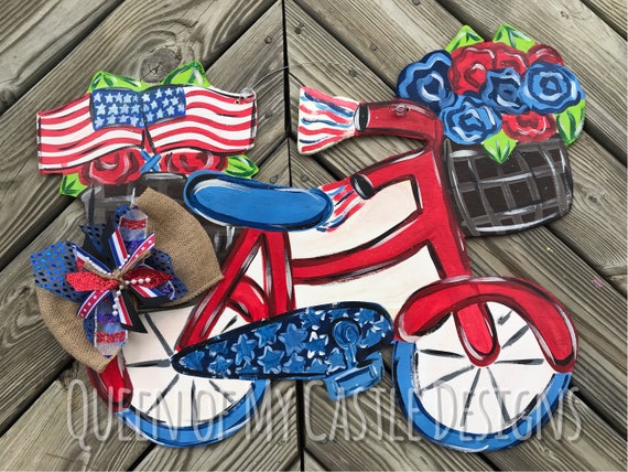 Patriotic Door Hanger - Bicycle Door Hanger - Patriotic Decor - Summer Door Decor - Fourth of July Door Hanger - USA Decor
